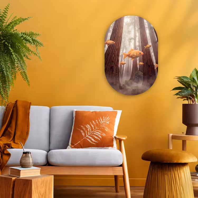 Oval - Plastic - Fish - Forest - Fantasy - Vis - Bos - Fantasie Wandcirkel Ovaal Forex klein