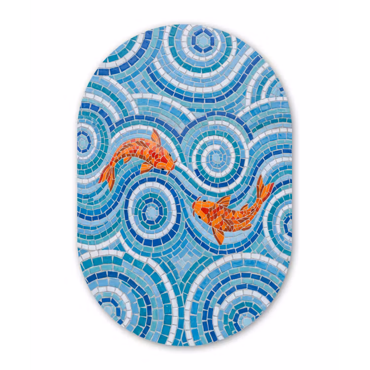 Vis - Mozaïek - Water - Decoratief - Blauw Wandcirkel Ovaal Forex klein -3d
