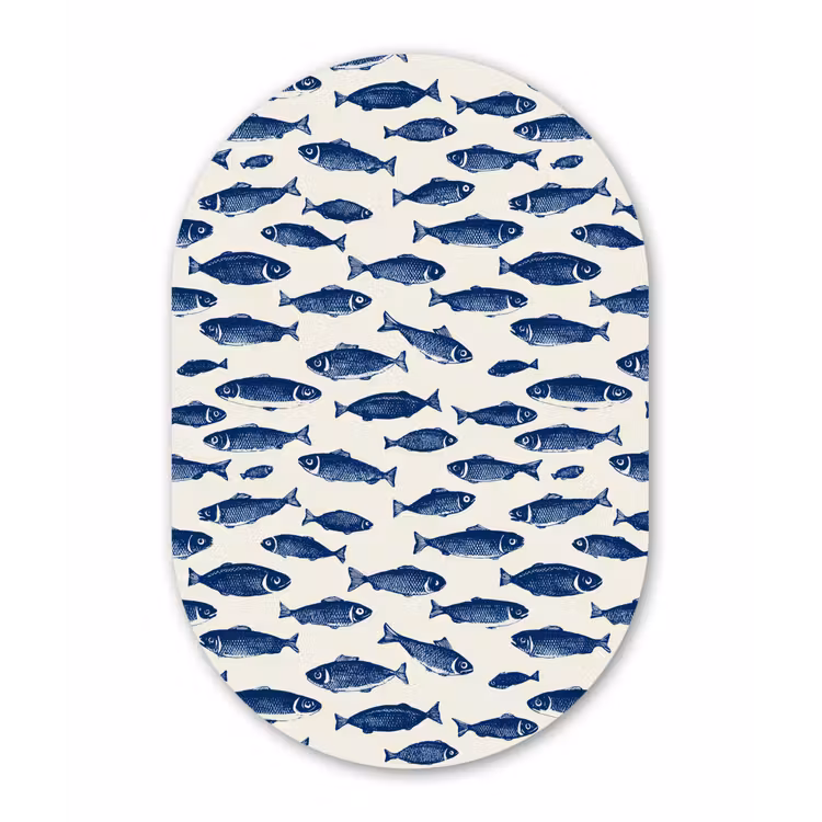 Vissen - Patroon - Blauw - Wit Wandcirkel Ovaal Forex klein 630 -3d