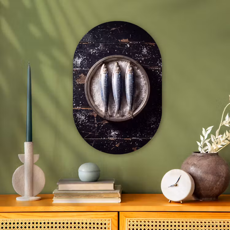 Oval - Plastic - Fish - Salt - Food - Vis - Zout - Eten Wandcirkel Ovaal Forex klein
