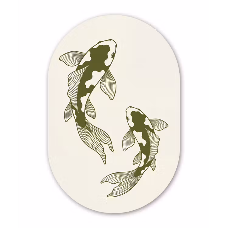 Vis - Zwemmend - Groen - Abstract - Dieren Wandcirkel Ovaal Forex klein -3d