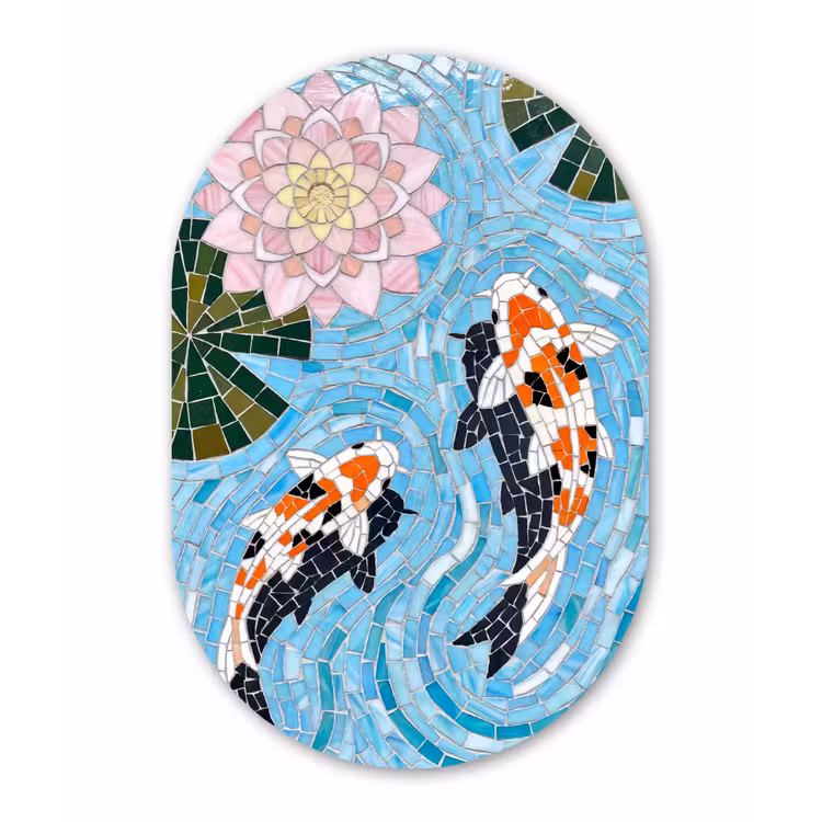 Vis - Water - Natuur - Mozaïek - Blauw Wandcirkel Ovaal Forex klein -3d