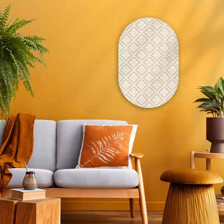 Floraal - Ornament - Beige Wandcirkel Ovaal Forex klein 630 -sfeer4