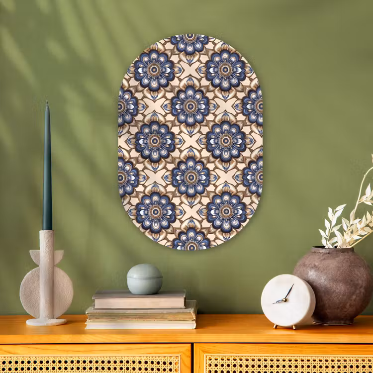 Floraal - Ornament - Blauw Wandcirkel Ovaal Forex klein 630 -sfeer2