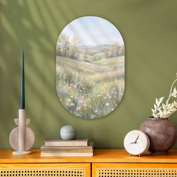 Bloemen veld - Bloemen - Groen Wandcirkel Ovaal Forex klein -sfeer2