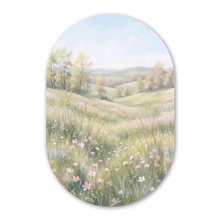 Bloemen veld - Bloemen - Groen Wandcirkel Ovaal Forex klein -3d