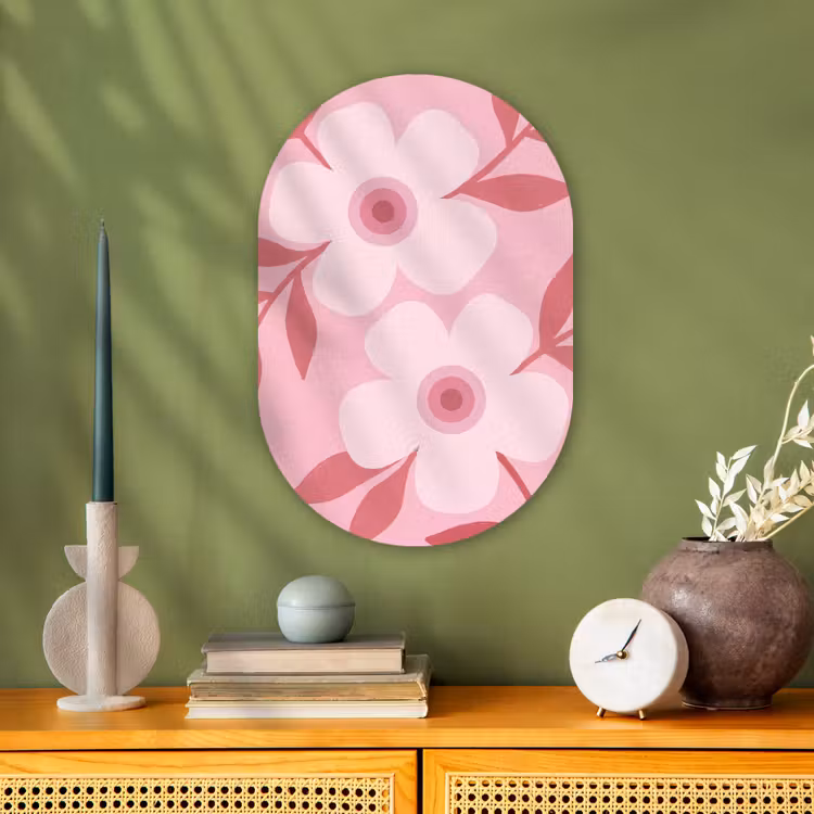 Bloemen - Abstract - Modern - Roze - Natuur Wandcirkel Ovaal Forex klein -sfeer2