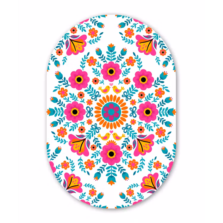 Bloemen - Vogel - Patroon - Kleurrijk - Modern Wandcirkel Ovaal Forex klein -3d