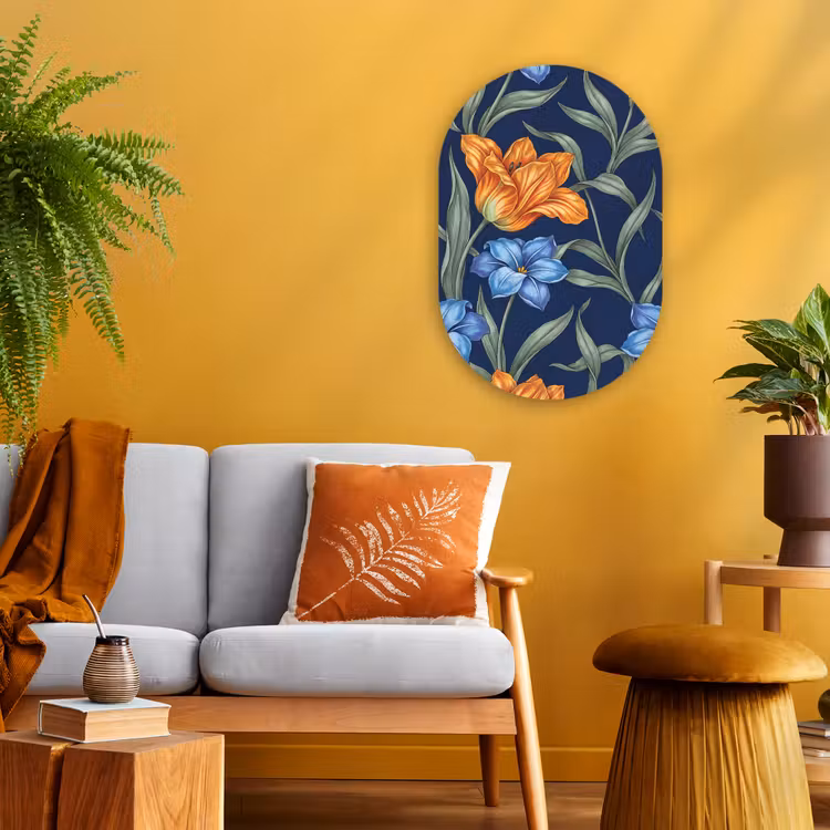 Oval - Plastic - Flowers - Botanical - Pattern - Bloemen - Botanisch - Patroon Wandcirkel Ovaal Forex klein