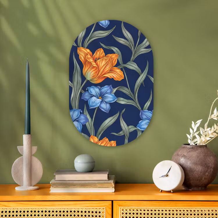 Oval - Plastic - Flowers - Botanical - Pattern - Bloemen - Botanisch - Patroon Wandcirkel Ovaal Forex klein