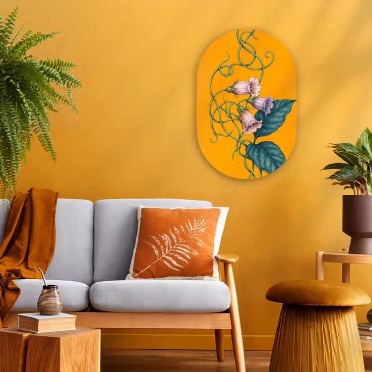 Oval - Plastic - Flowers - Botanical - Yellow - Bloemen - Botanisch - Geel Wandcirkel Ovaal Forex klein