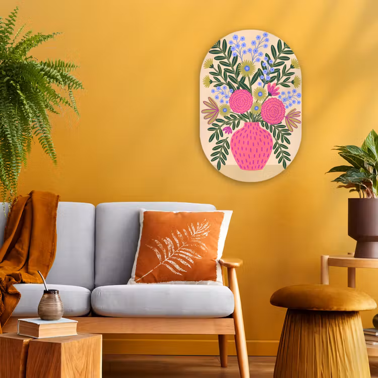 Bloemen - Boeket - Natuur - Abstract - Roze Wandcirkel Ovaal Forex klein -sfeer4