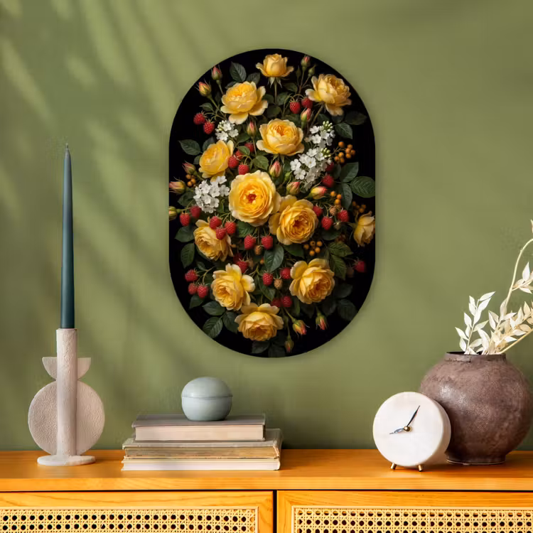 Bloemen - Boeket - Natuur - Klassiek - Geel Wandcirkel Ovaal Forex klein -sfeer2