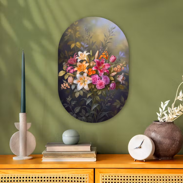 Bloemen - Boeket - Natuur - Kleurrijk - Modern Wandcirkel Ovaal Forex klein -sfeer2