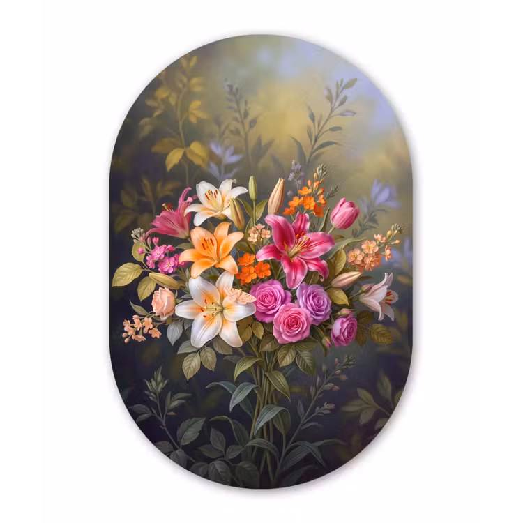 Bloemen - Boeket - Natuur - Kleurrijk - Modern Wandcirkel Ovaal Forex klein -3d