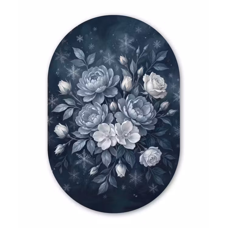 Bloemen - Boeket - Winter - Abstract - Blauw Wandcirkel Ovaal Forex klein -3d
