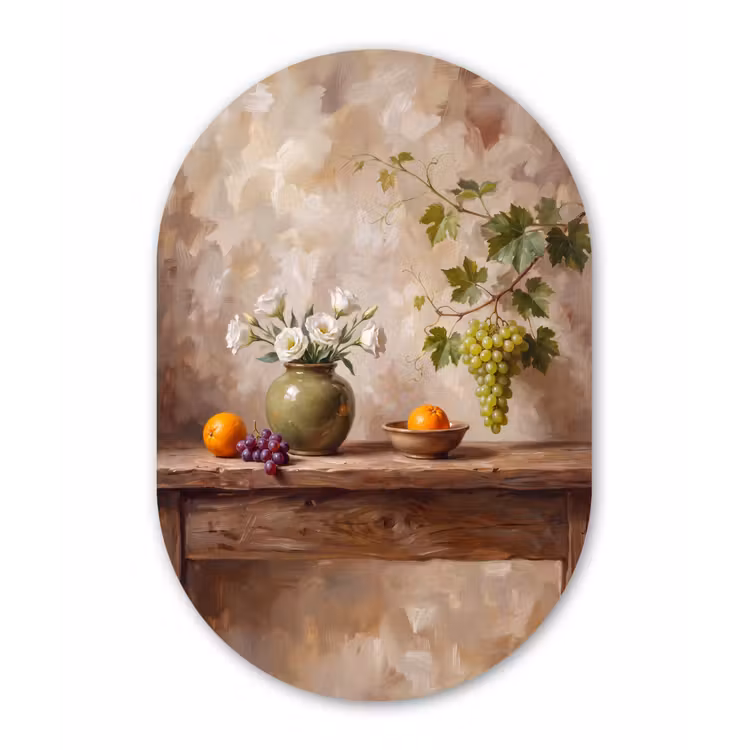 Oval - Plastic - Flowers - Fruit - Still Life - Bloemen - Fruit - Stilleven Wandcirkel Ovaal Forex klein