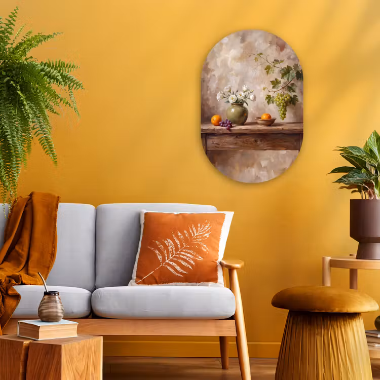 Oval - Plastic - Flowers - Fruit - Still Life - Bloemen - Fruit - Stilleven Wandcirkel Ovaal Forex klein