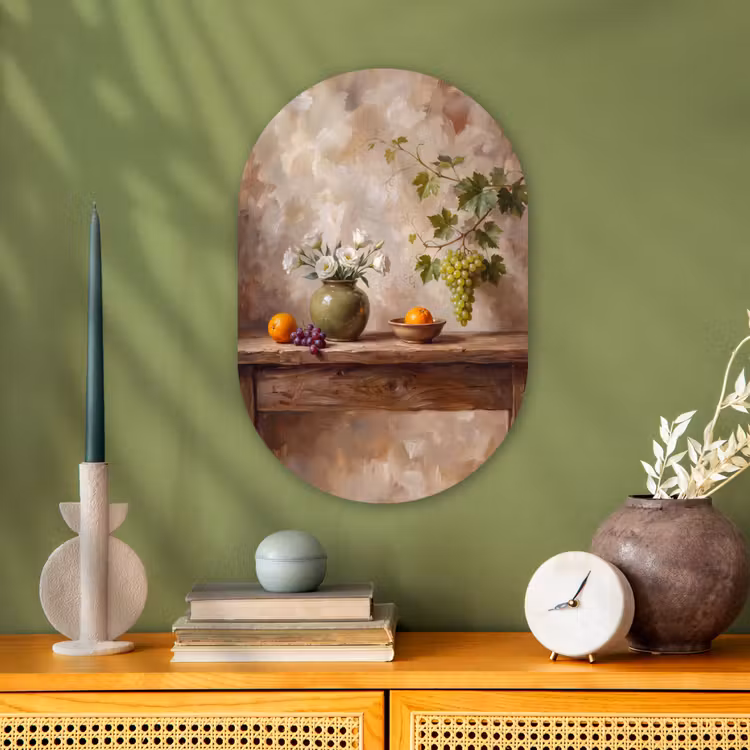 Oval - Plastic - Flowers - Fruit - Still Life - Bloemen - Fruit - Stilleven Wandcirkel Ovaal Forex klein