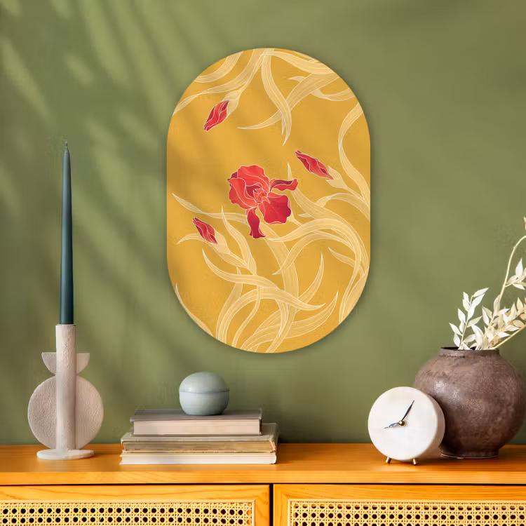 Oval - Plastic - Flowers - Illustration - Red - Bloemen - Illustratie - Rood Wandcirkel Ovaal Forex klein