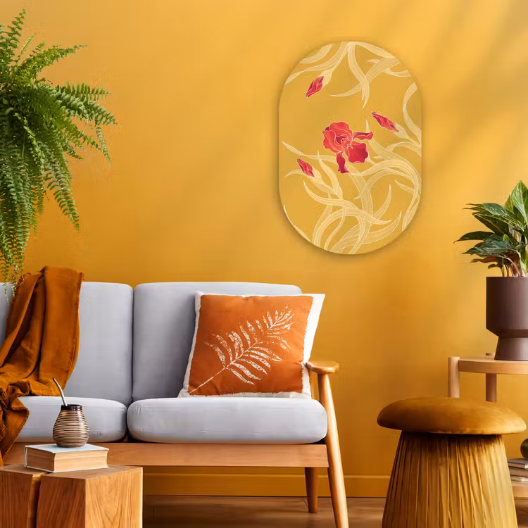 Oval - Plastic - Flowers - Illustration - Red - Bloemen - Illustratie - Rood Wandcirkel Ovaal Forex klein