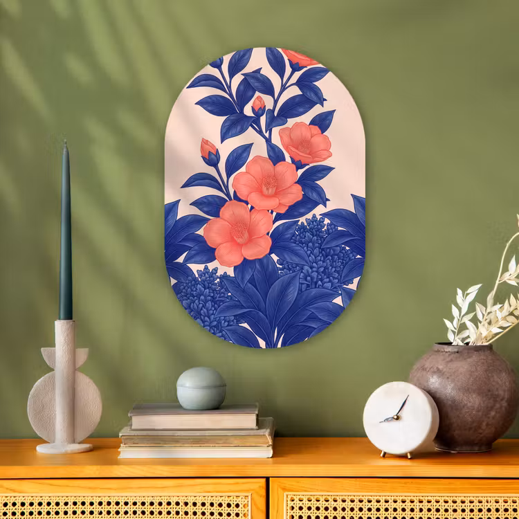 Oval - Plastic - Flowers - Leaves - Botanical - Bloemen - Bladeren - Botanisch Wandcirkel Ovaal Forex klein