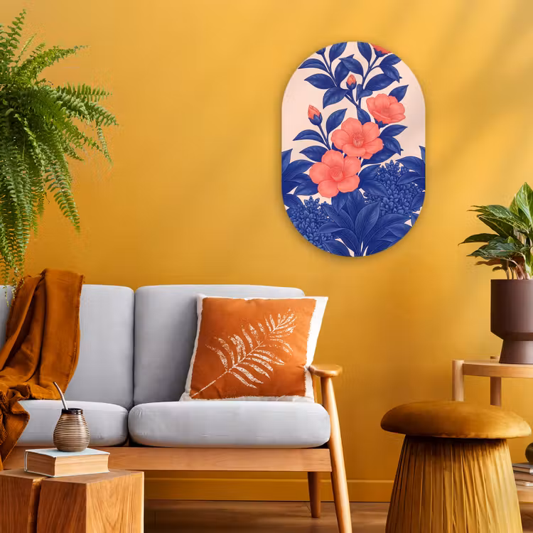 Oval - Plastic - Flowers - Leaves - Botanical - Bloemen - Bladeren - Botanisch Wandcirkel Ovaal Forex klein