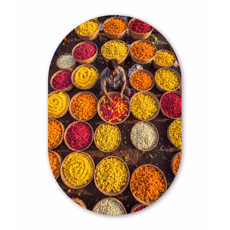 Oval - Plastic - Flowers - Market - Colorful - Bloemen - Markt - Kleurrijk Wandcirkel Ovaal Forex klein