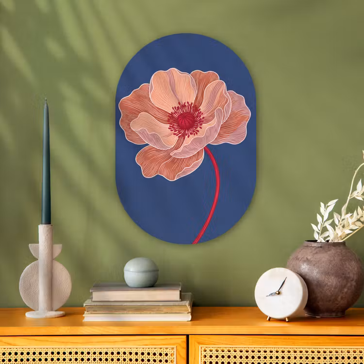Oval - Plastic - Flowers - Modern - Abstract - Bloemen - Modern - Abstract Wandcirkel Ovaal Forex klein