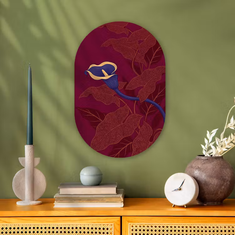 Oval - Plastic - Flowers - Modern - Purple - Bloemen - Modern - Paars Wandcirkel Ovaal Forex klein