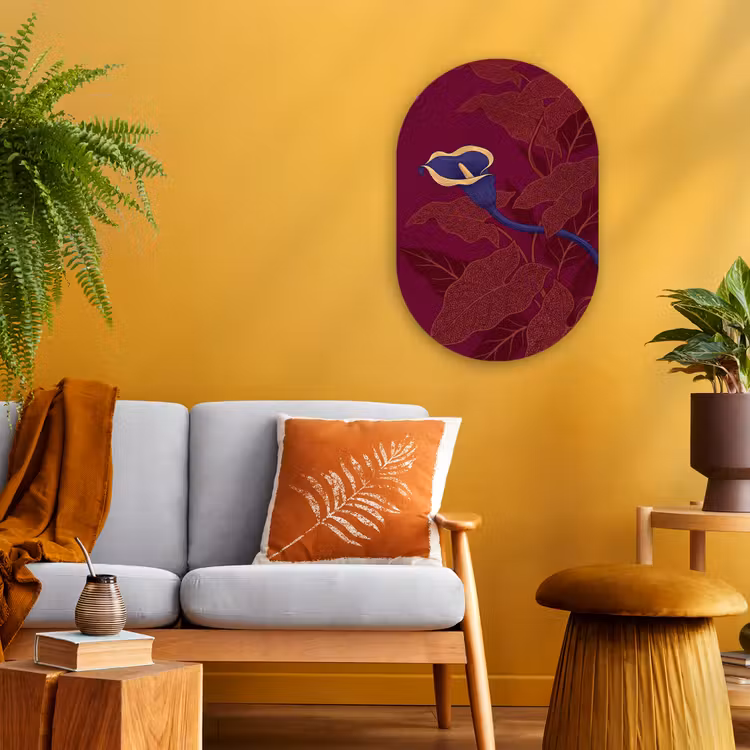 Oval - Plastic - Flowers - Modern - Purple - Bloemen - Modern - Paars Wandcirkel Ovaal Forex klein