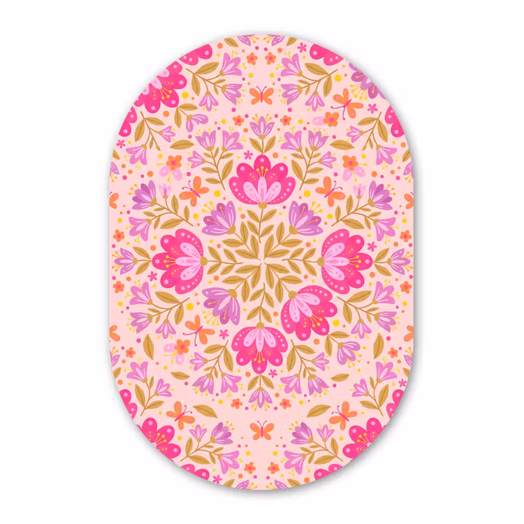 Bloemen - Patroon - Natuur - Abstract - Roze Wandcirkel Ovaal Forex klein -3d