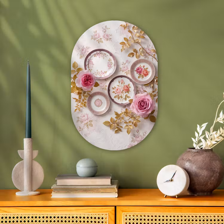 Bloemen - Patroon - Vintage - Roze - Decoratie Wandcirkel Ovaal Forex klein -sfeer2