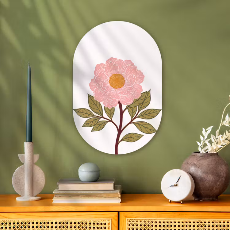 Oval - Plastic - Flowers - Pink - Illustration - Bloemen - Roze - Illustratie Wandcirkel Ovaal Forex klein