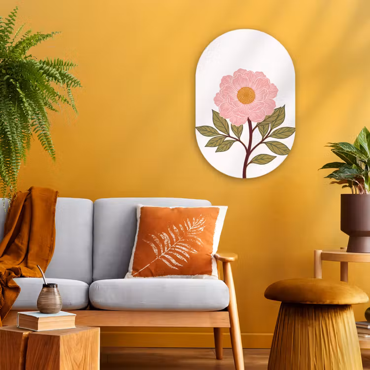 Oval - Plastic - Flowers - Pink - Illustration - Bloemen - Roze - Illustratie Wandcirkel Ovaal Forex klein