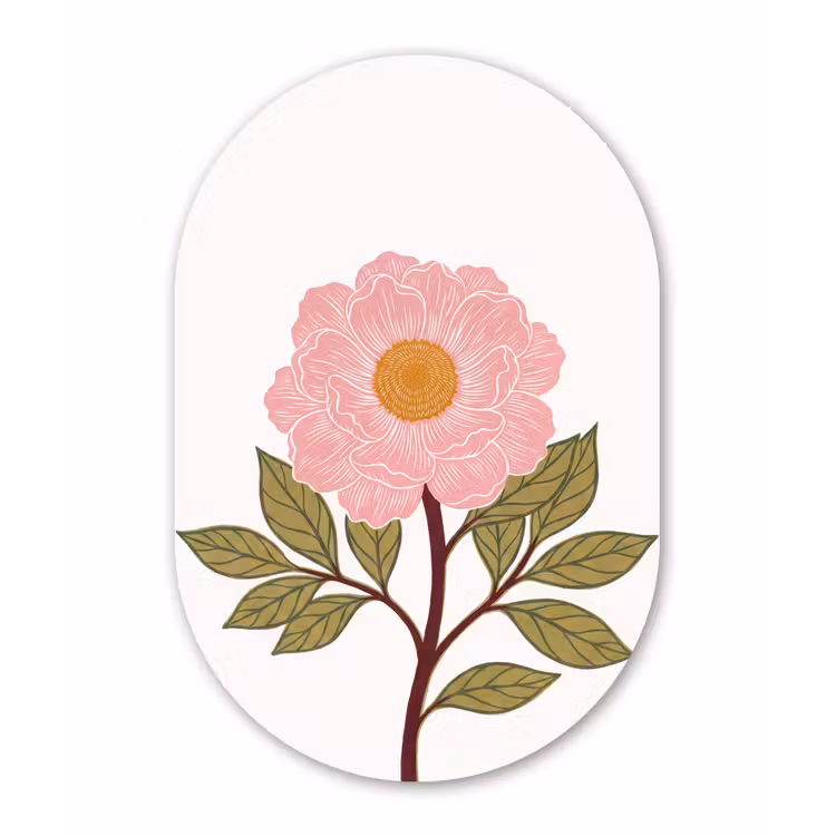 Oval - Plastic - Flowers - Pink - Illustration - Bloemen - Roze - Illustratie Wandcirkel Ovaal Forex klein