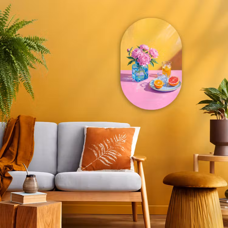 Oval - Plastic - Flowers - Pink - Modern - Bloemen - Roze - Modern Wandcirkel Ovaal Forex klein