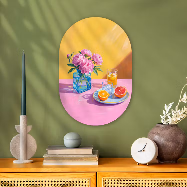 Oval - Plastic - Flowers - Pink - Modern - Bloemen - Roze - Modern Wandcirkel Ovaal Forex klein