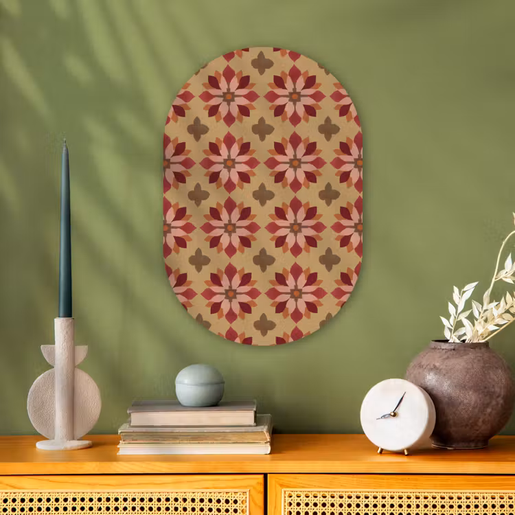 Bloemen - Retro - Groen Wandcirkel Ovaal Forex klein 630 -sfeer2