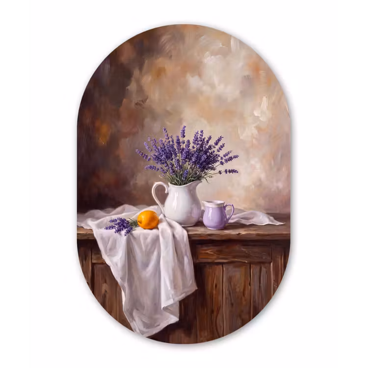 Oval - Plastic - Flowers - Still Life - Purple - Bloemen - Stilleven - Paars Wandcirkel Ovaal Forex klein