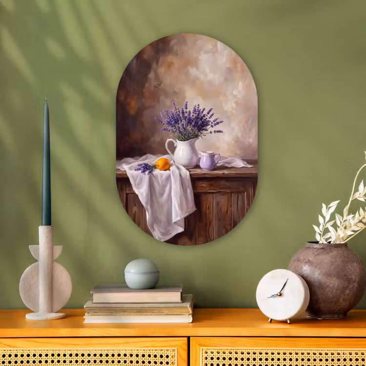 Oval - Plastic - Flowers - Still Life - Purple - Bloemen - Stilleven - Paars Wandcirkel Ovaal Forex klein