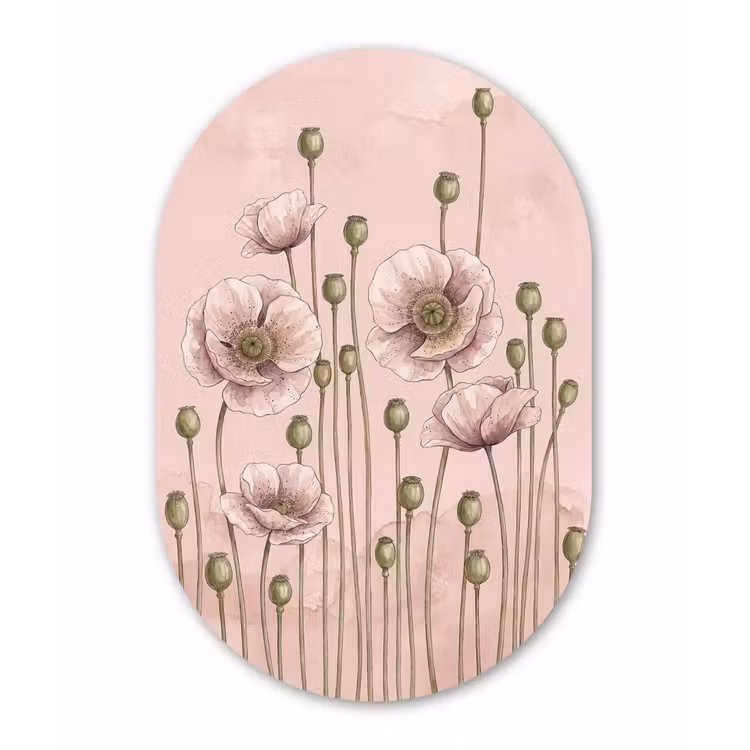 Bloemen - Zomer - Natuur - Aquarel - Roze Wandcirkel Ovaal Forex klein -3d