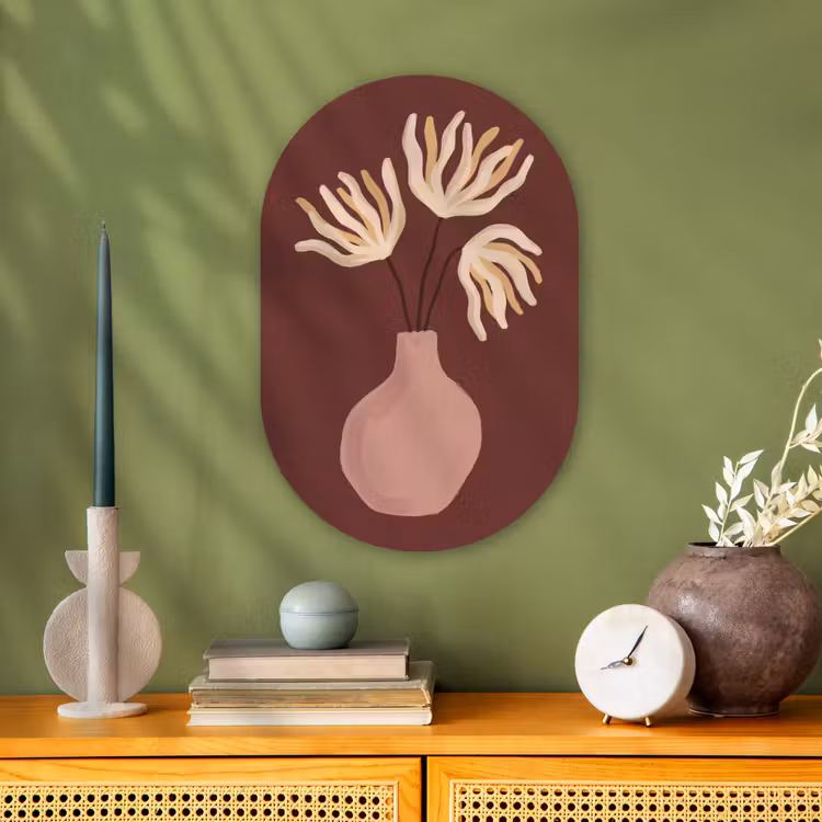 Bloemen - Vaas - Abstract - Modern - Aardetinten Wandcirkel Ovaal Forex klein -sfeer2