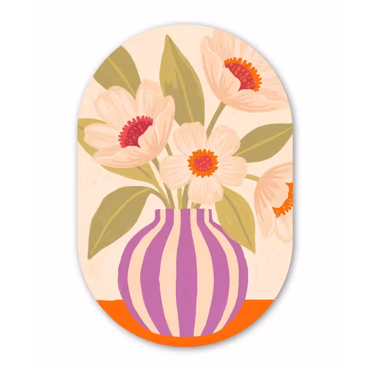 Bloemen - Vaas - Abstract - Paars - Oranje Wandcirkel Ovaal Forex klein -3d