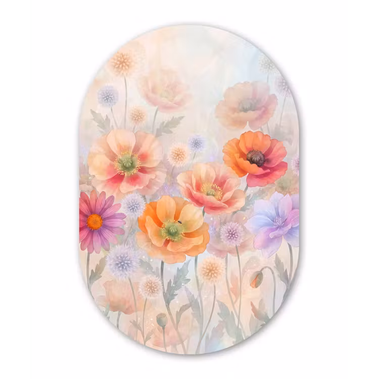 Bloemen - Aquarel - Natuur - Modern - Kleurrijk Wandcirkel Ovaal Forex klein -3d
