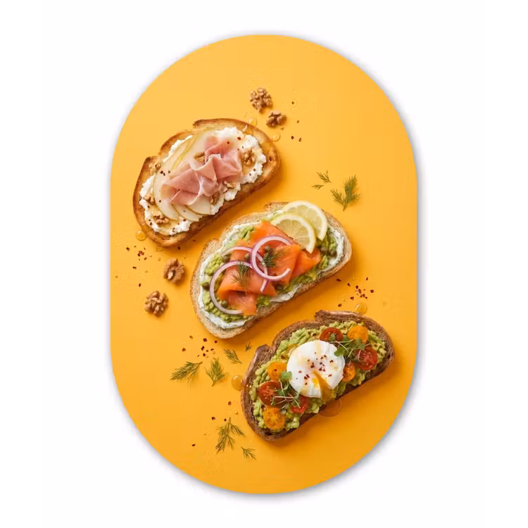 Eten - Brood - Ontbijt - Modern - Kleurrijk Wandcirkel Ovaal Forex klein -3d