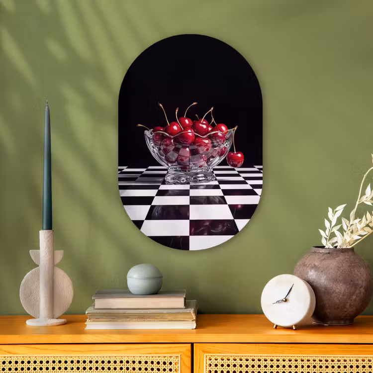 Oval - Plastic - Food - Cherries - Red - Eten - Kersen - Rood Wandcirkel Ovaal Forex klein