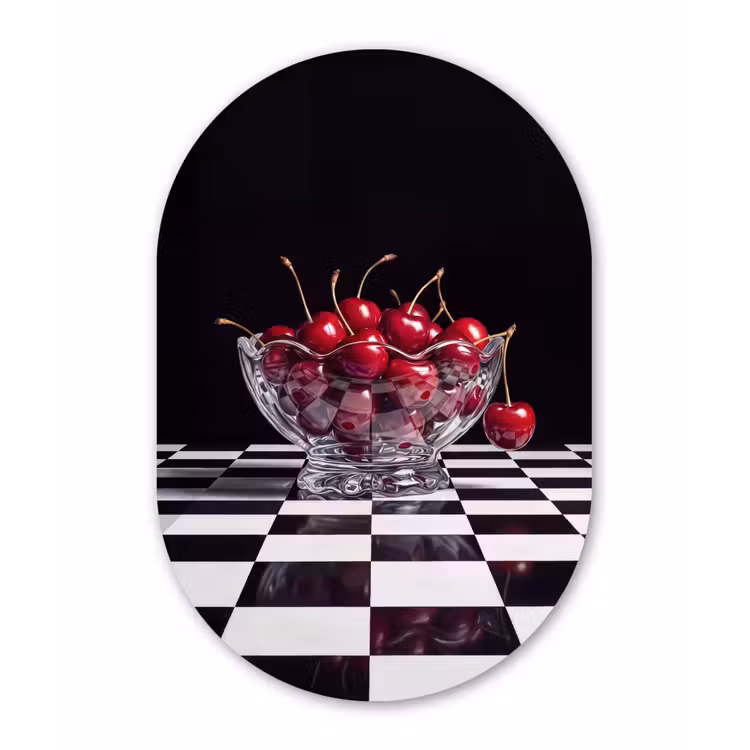 Oval - Plastic - Food - Cherries - Red - Eten - Kersen - Rood Wandcirkel Ovaal Forex klein