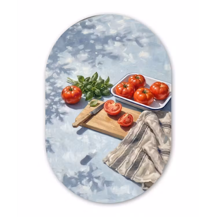Eten - Keuken - Ingrediënten - Stillleven - Rood Wandcirkel Ovaal Forex klein -3d