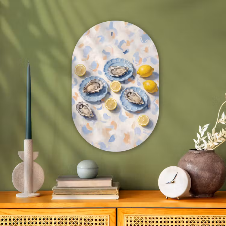 Eten - Oesters - Citroenen - Modern - Geel Wandcirkel Ovaal Forex klein -sfeer2